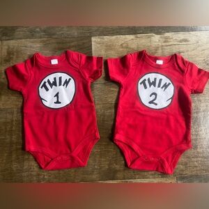 Dr Suess Thing 1 Thing 2 Twins Matching Bodysuit Onesie Set